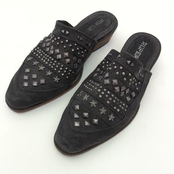 Roper Women's Mule SHoes Studded Leather 6.5 Metallic Embellished Studs Slip On - Picture 1 of 10